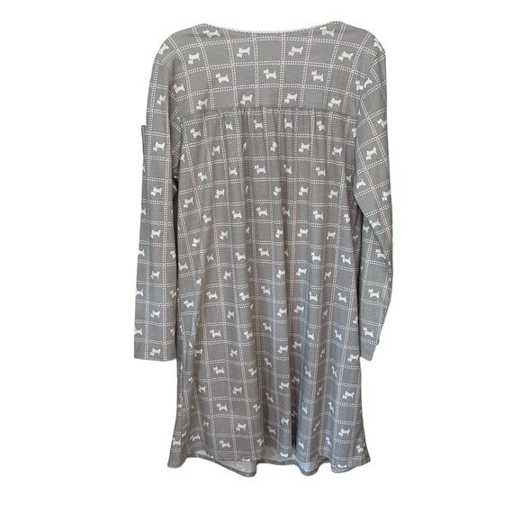 Aria Pajama Gown Scottie Dogs Gray PInk White Embroidered Womens Size L Pullover - Picture 3 of 7